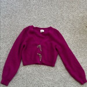 H&M Fuchsia V-Neck Cropped Tie-Front Cardigan
